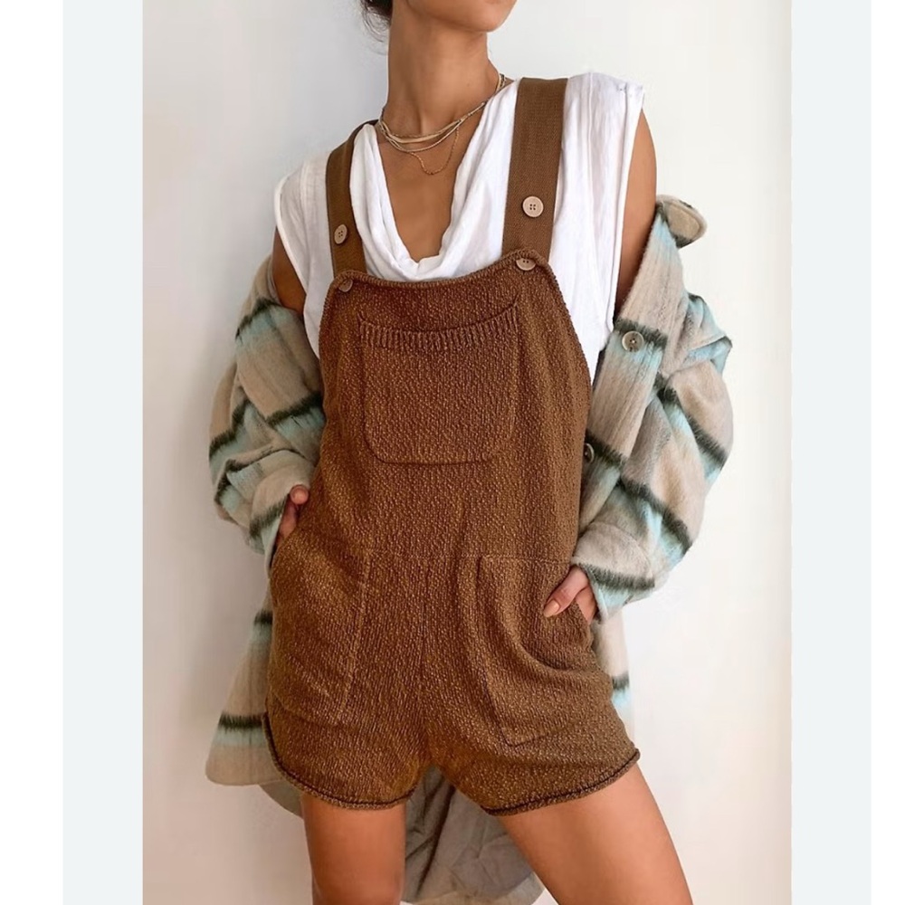 NWT Free People Beach Knit Over It Short One Piece Short Overalls Romper Size XL